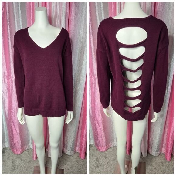 Express Burgundy Cotton Knit Laser Sweater Size Medium - Picture 1 of 10